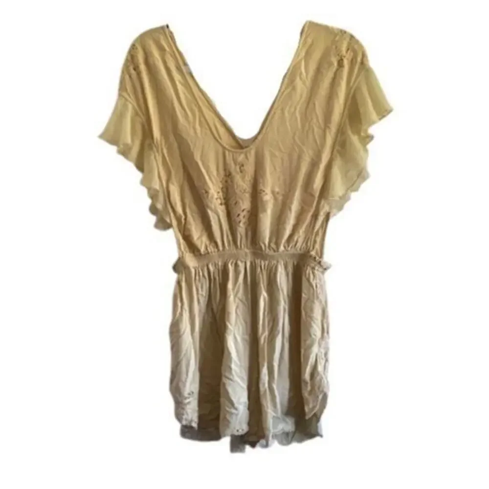 Free People New Romantics Pale Yellow V-neck Flutter Sleeve Romper Size XS